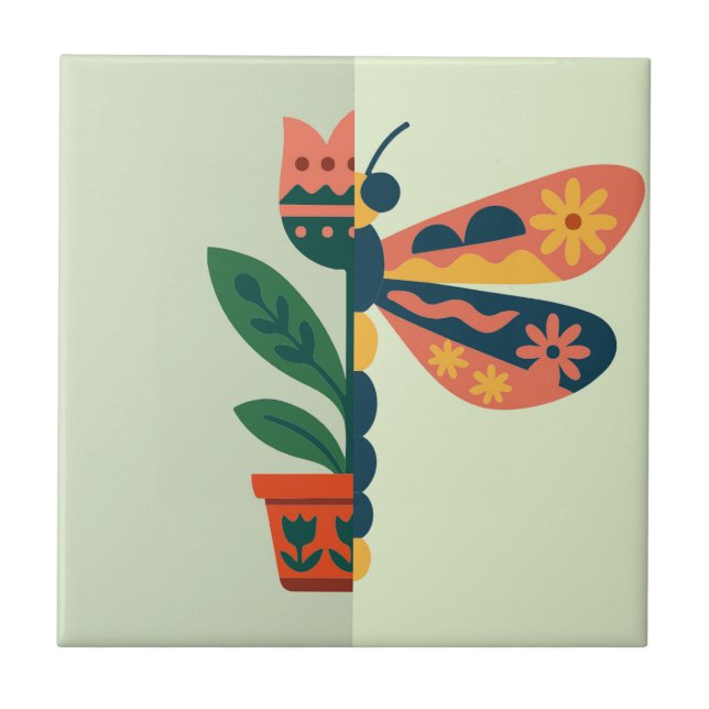 Whimsical floral dragonfly Design Tile (Front)