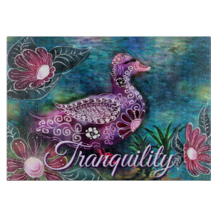 Whimsical Floral Duck Purple Teal Personalised Cutting Board