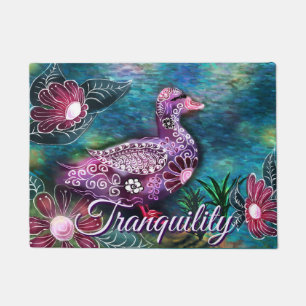 Whimsical Floral Duck Purple Teal Personalised Doormat