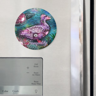 Whimsical Floral Duck Purple Teal Personalised Magnet