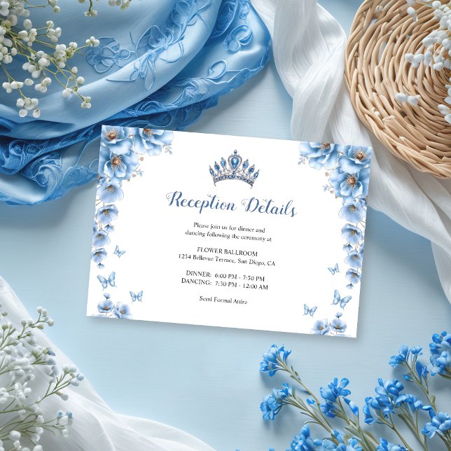 Whimsical Floral Dusty Blue Quinceañera Reception Enclosure Card (Creator Uploaded)