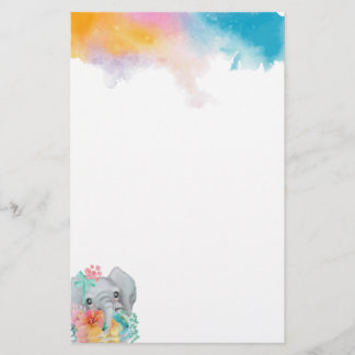 Whimsical Floral Elephant stationery paper