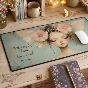 Whimsical Floral Fairy Butterfly Wings Custom Name Desk Mat