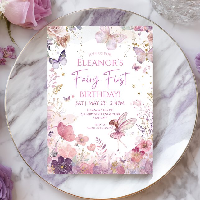 Whimsical Floral Fairy First Birthday Invitation (Creator Uploaded)