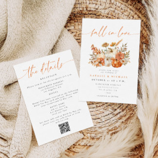 Whimsical Floral Fall in Love QR Code Wedding Invitation