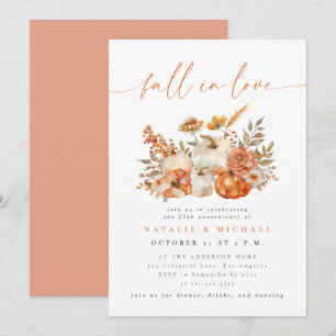 Whimsical Floral Fall in Love Wedding Anniversary Invitation