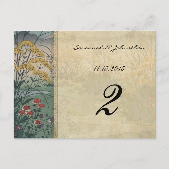 Whimsical Floral Fall Wedding Table Number Cards (Front)