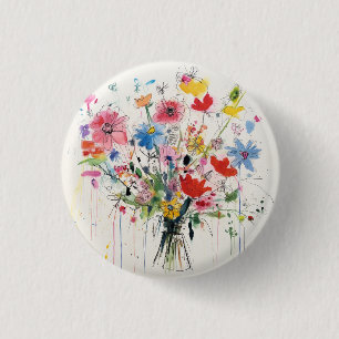 Whimsical floral, flowery badge, pin, button