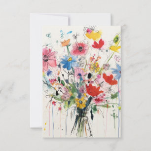 Whimsical floral, flowery thank you card