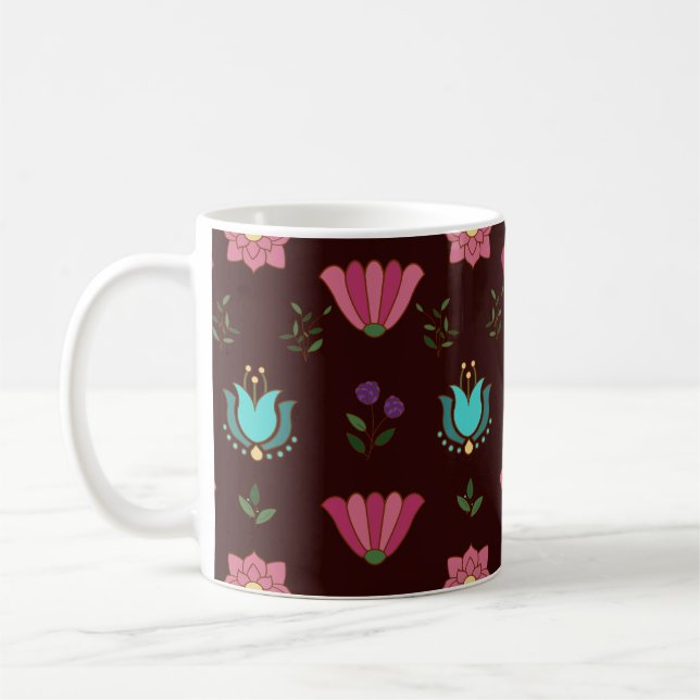 Whimsical Floral Folk Art Coffee Mug (Left)