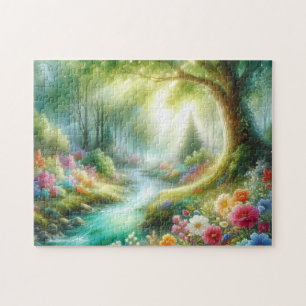 Whimsical Floral Forest River Fantasy Art Print Jigsaw Puzzle