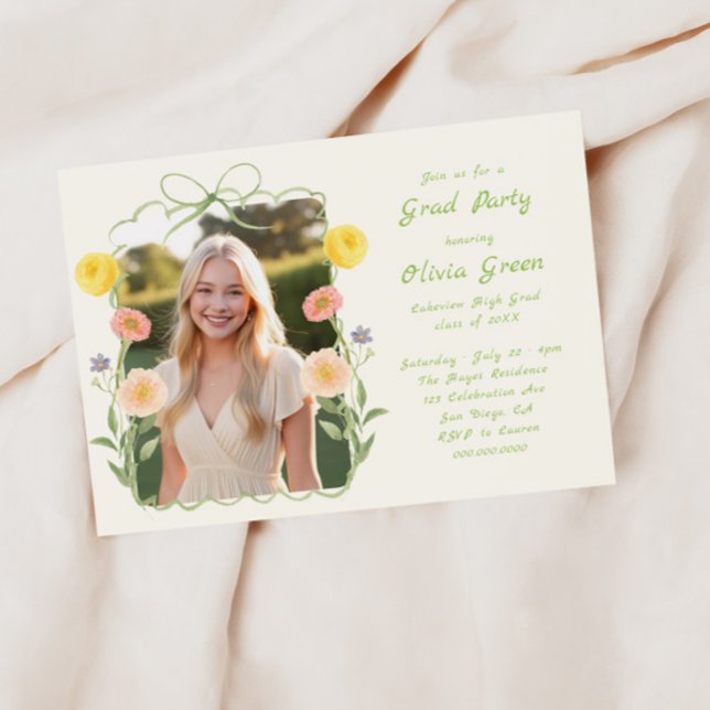 Whimsical Floral Frame Graduation Invitation (Creator Uploaded)