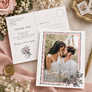 Whimsical Floral Frame Photo Wedding Thank You Postcard