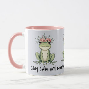 Whimsical Floral Frog Cottagecore Art Blue Mug