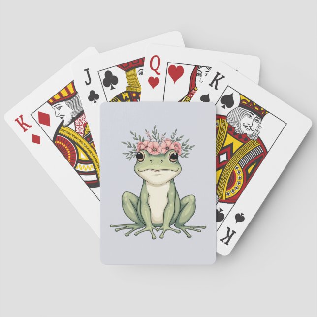 Whimsical Floral Frog Cottagecore Art Playing Cards (Back)