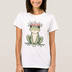 Whimsical Floral Frog Cottagecore Art T-Shirt