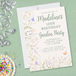 Whimsical Floral Garden Party Birthday Invitation