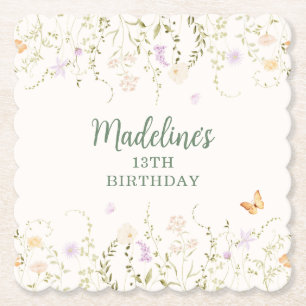 Whimsical Floral Garden Party Birthday Paper Coaster