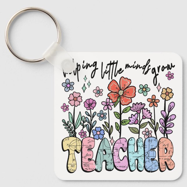 Whimsical Floral Garden Teacher Key Ring (Front)