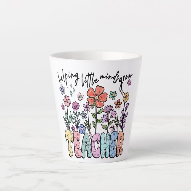 Whimsical Floral Garden Teacher Latte Mug (Front)