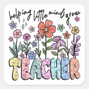Whimsical Floral Garden Teacher Square Sticker