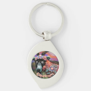 Whimsical Floral Goat Capricorn Personalised Key Ring