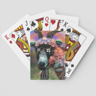 Whimsical Floral Goat Farm Animal Floral Peach Playing Cards