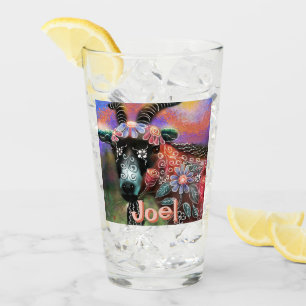 Whimsical Floral Goat Farm Animal Personalised Glass