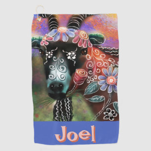 Whimsical Floral Goat Farm Animal Personalised Golf Towel