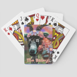 Whimsical Floral Goat Farm Animal Personalised Playing Cards