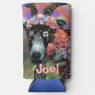 Whimsical Floral Goat Farm Animal Personalised Seltzer Can Cooler