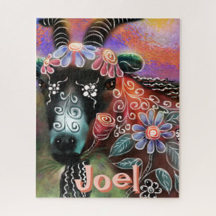 Whimsical Floral Goat Farm Animal Personalized Jigsaw Puzzle