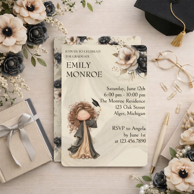 Whimsical Floral Graduation Invitation (Creator Uploaded)