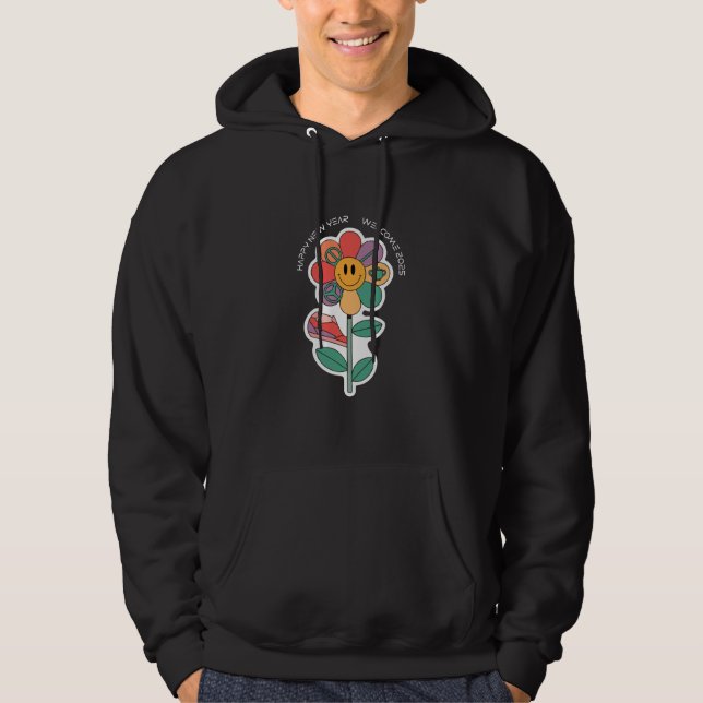 Whimsical Floral "Happy New Year Welcome 2025" Hoodie (Front)