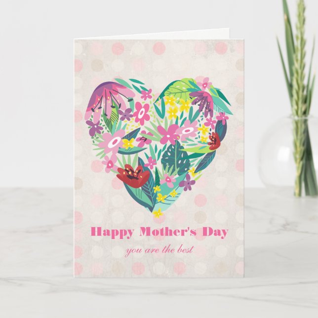 Whimsical Floral Heart Illustration - Mother's Day Card (Front)