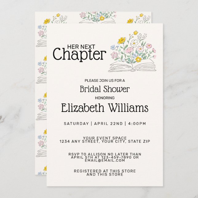 Whimsical Floral Her Next Chapter Bridal Shower  Invitation (Front/Back)