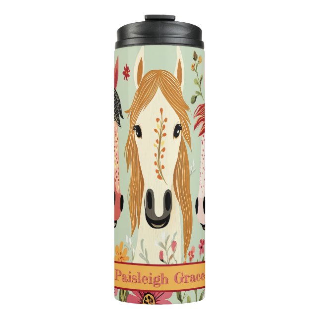 Whimsical Floral Horse Design Thermal Tumbler (Front)