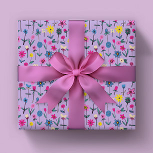 Whimsical Floral Kids pattern Wrapping Paper Sheet