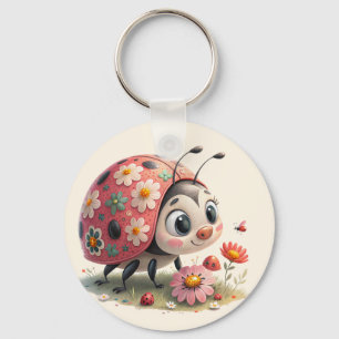 Whimsical floral ladybug key ring
