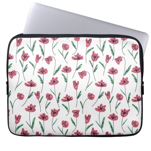 Whimsical Floral Laptop Case - Scribbly Flowers (Front)