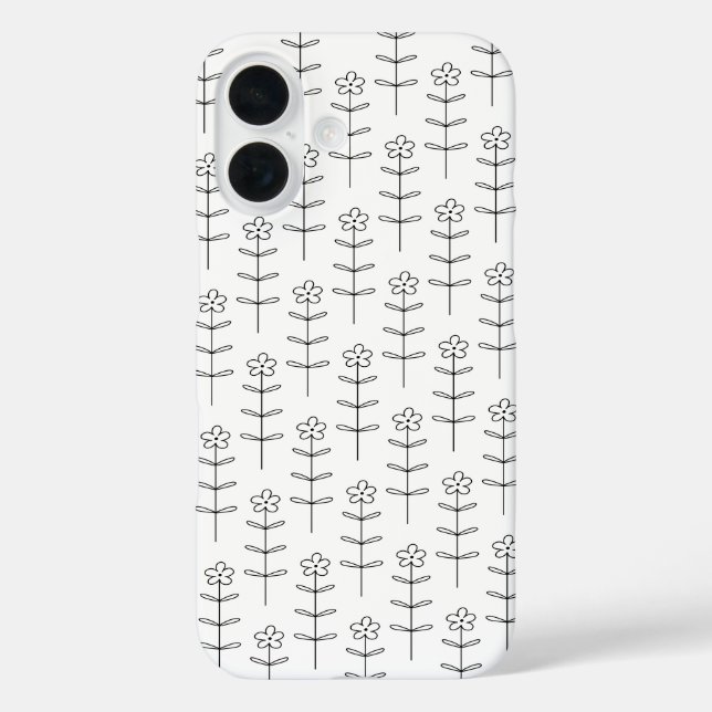 Whimsical Floral Line Art in Black and White  Case-Mate iPhone Case (Back)