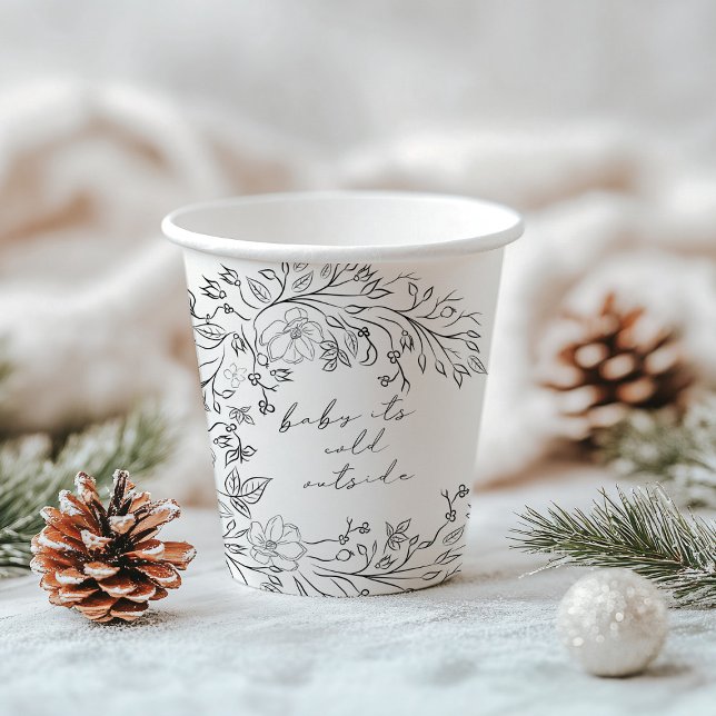 Whimsical Floral Line Art Wreath xmas Baby Showers Paper Cups (Creator Uploaded)