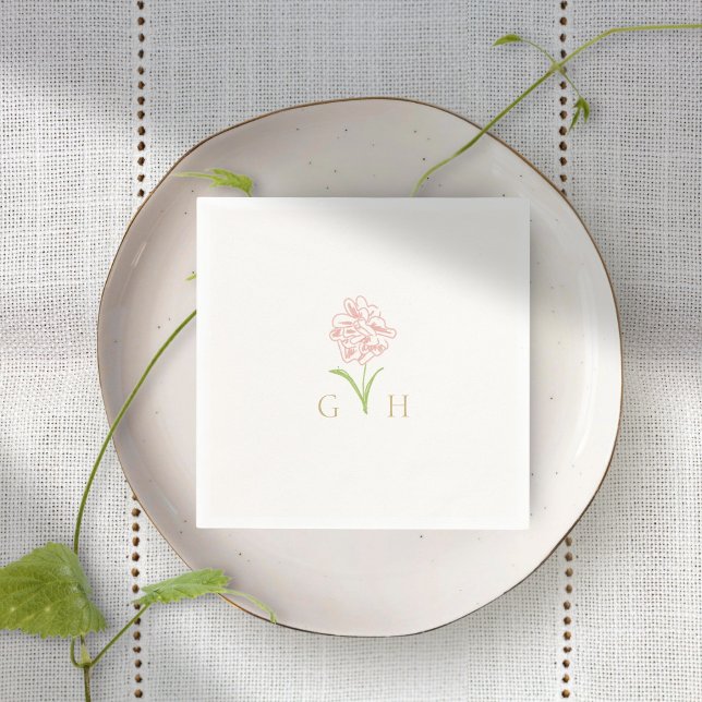 Whimsical Floral Line-drawn Rose Napkins (Creator Uploaded)