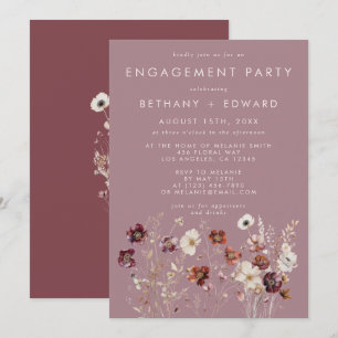 Whimsical Floral Mauve Engagement Party Invitation