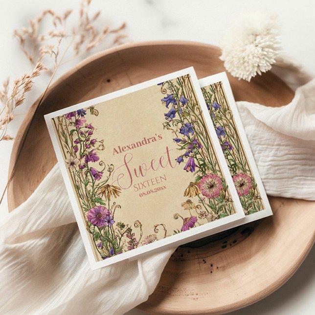 Whimsical Floral Meadow Sweet Sixteen Napkin (Creator Uploaded)