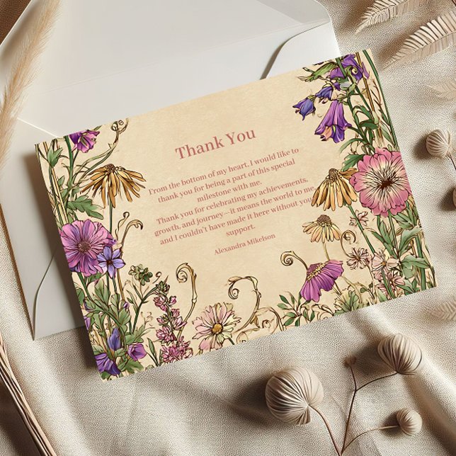 Whimsical Floral Meadow Sweet Sixteen Thank You Card (Creator Uploaded)