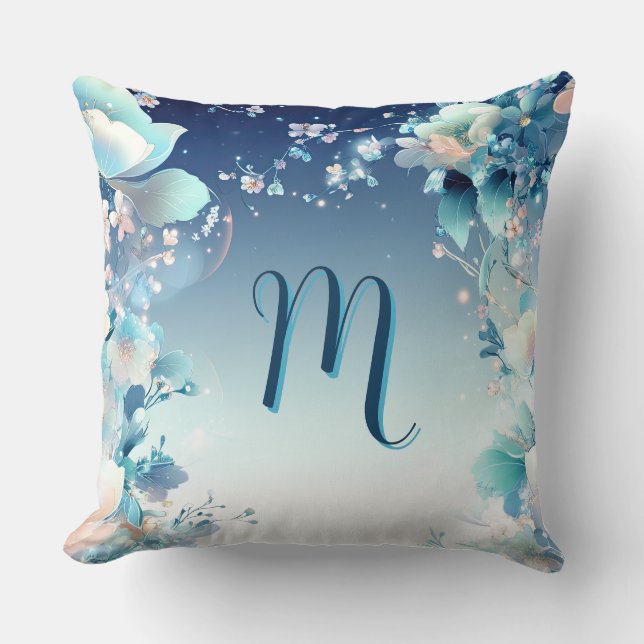 Whimsical Floral Monogram Cushion (Front)