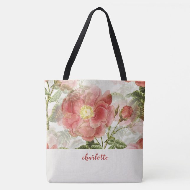 Whimsical Floral Monogrammed Tote Bag (Front)