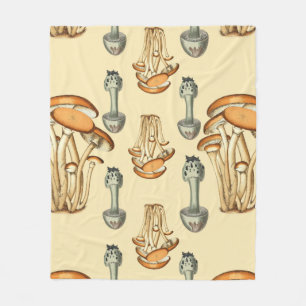 Whimsical Floral Mushroom Pattern Fleece Blanket