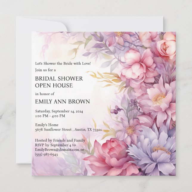  Whimsical Floral Open House Bridal Shower Invitation (Front)